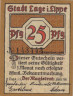  Бона. Германия. Лаге (Липпе) 25 пфеннигов 1921 год. Нотгельд. (XF) 