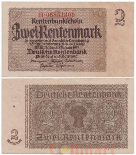 Бона. Веймарская республика 2 рентмарки 1937 год. Сноп пшеницы. P-174b.3 (VF) 