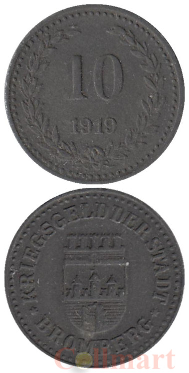  Германия. Бромберг. 10 пфеннигов 1919 год. Герб. (нотгельд) 