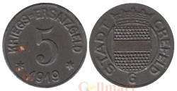 Германия. Крефельд. 5 пфеннигов 1919 год. Нотгельд.