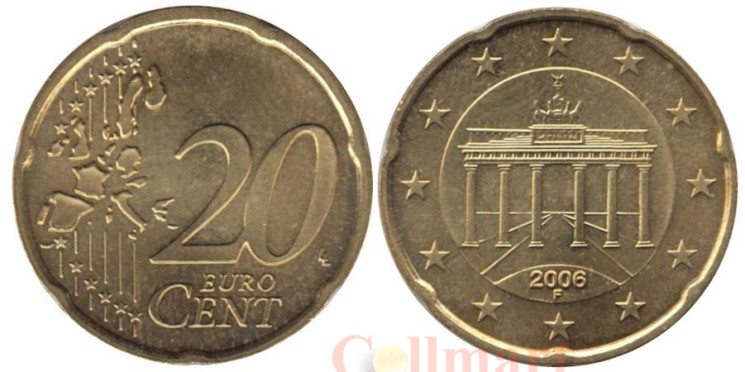  Германия. 20 евроцентов 2006 год. Бранденбургские ворота. (F) 