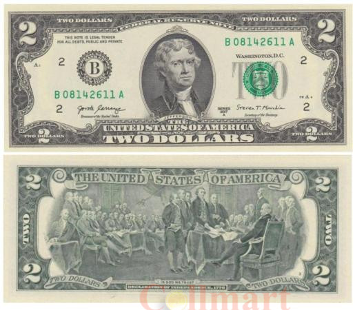  Бона. США 2 доллара 2017 год. Томас Джефферсон. (Пресс) 