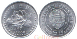 Северная Корея. 5 чон 2008 год. Цветок. (с иероглифами по бокам герба)