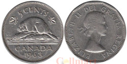 Канада. 5 центов 1963 год. Бобр.