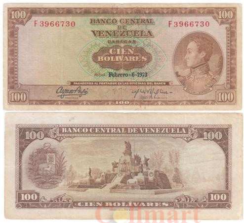  Бона. Венесуэла 100 боливаров 1973 год. Симон Боливар. (F-VF) 