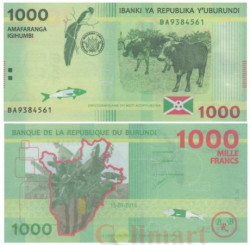 Бона. Бурунди 1000 франков 2015 год. Коровы. (Пресс)