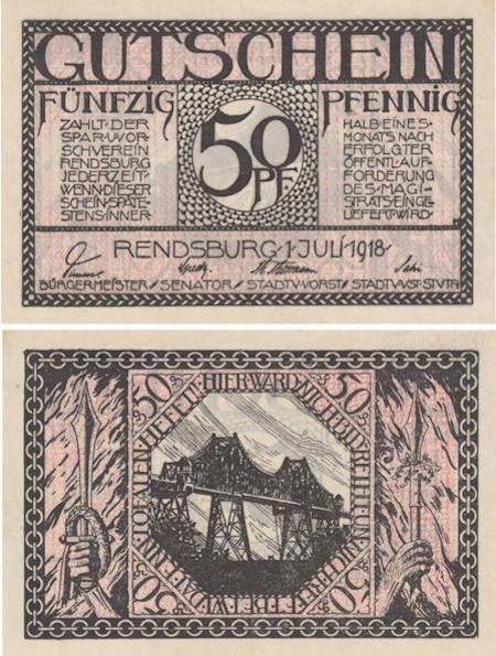  Бона. Германия. Рендсбург 50 пфеннигов 1918 год. Нотгельд. (XF) 
