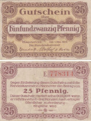 Бона. Германия. Ганновер 25 пфеннигов 1919 год. Нотгельд. (VF)