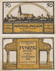 Бона. Германия. Нёрдлинген 50 пфеннигов 1920 год. Нотгельд. (VF)