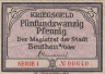  Бона. Германия (Польша). Бойтен (Бытом) 25 пфеннигов 1920 год. Нотгельд. (F) 