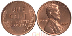 США. 1 цент 1958 год. Авраам Линкольн (пшеничный цент). (D)
