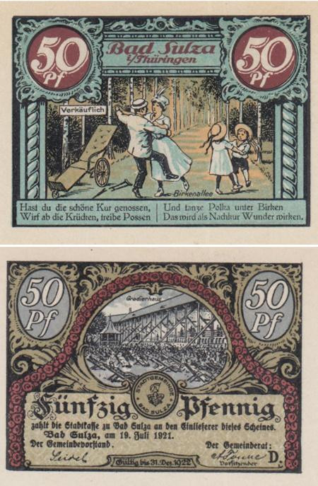  Бона. Германия. Бад-Зульца 50 пфеннигов 1921 год (серия D). Нотгельд. (XF) 