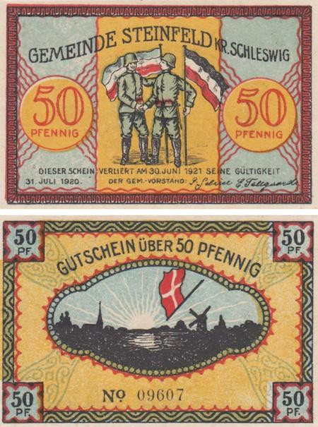  Бона. Германия. Штайнфельд (Шлезвиг) 50 пфеннигов 1920 год (вариант 1). Нотгельд. (XF) 