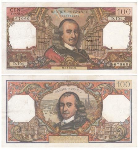  Бона. Франция 100 франков 1965 год. Пьер Корнель. (F-VF) 