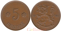 Финляндия. 5 пенни 1930 год. Герб.