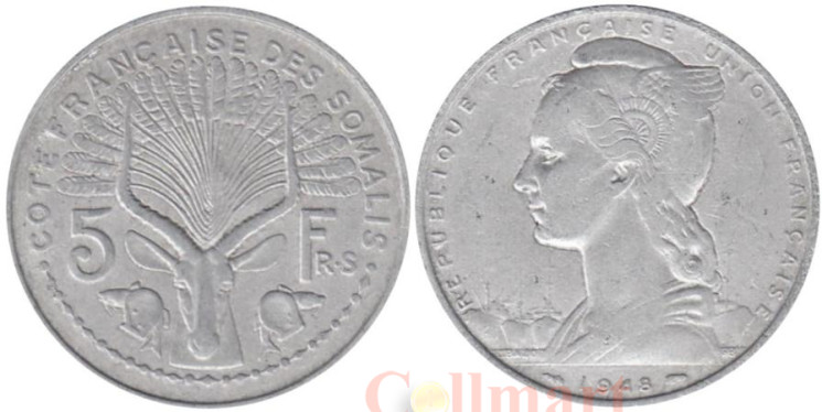  Французское Сомали. 5 франков 1948 год. Антилопа. 
