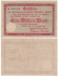 Бона. Германия. Мюнстер 1000000 марок 1923 год. Дирекция железной дороги. Нотгельд P-S1323A (VF)