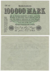 Бона. Веймарская республика 100.000 марок 1923 год. (XF)