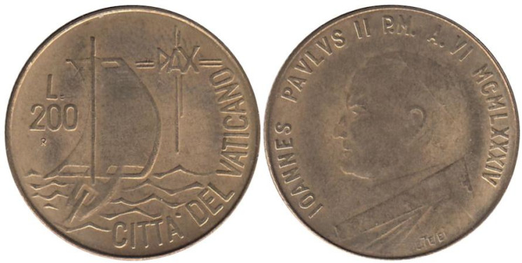  Ватикан. 200 лир 1984 год. Год мира. 