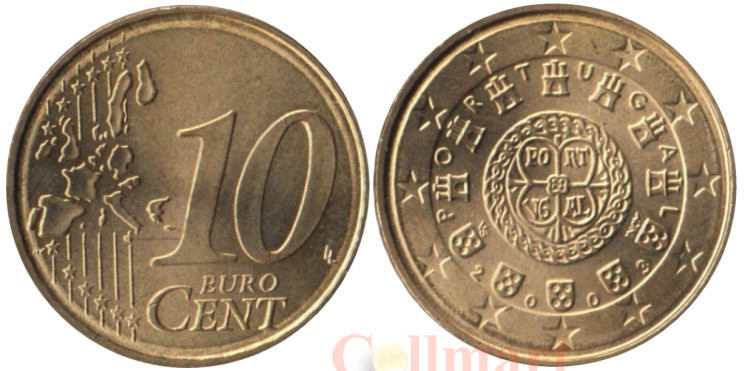  Португалия. 10 евроцентов 2003 год. Королевская печать первого короля Португалии Афонсу I образца 1142 года. 