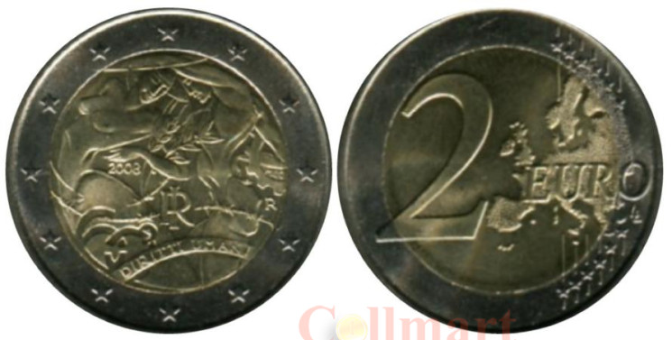  Италия. 2 евро 2008 год. 60 лет Всеобщей декларации прав человека. 
