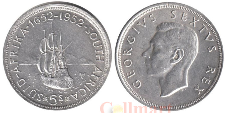  ЮАР. 5 шиллингов 1952 год. 300 лет основанию Кейптауна. 