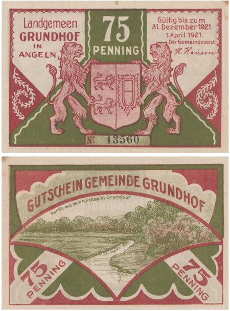  Бона. Германия. Грундхоф 75 пфеннигов 1921 год. Нотгельд. (VF) 