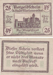 Бона. Германия. Мариенвердер (Западная Пруссия) 25 пфеннигов 1920 год. Нотгельд. (VF)