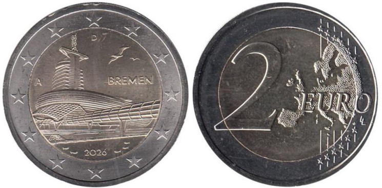  Германия. 2 евро 2026 год. Бремен, музей климатических зон. (A) 