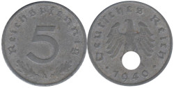 Германия - Третий рейх. 5 рейхспфеннигов 1940 год. (A)