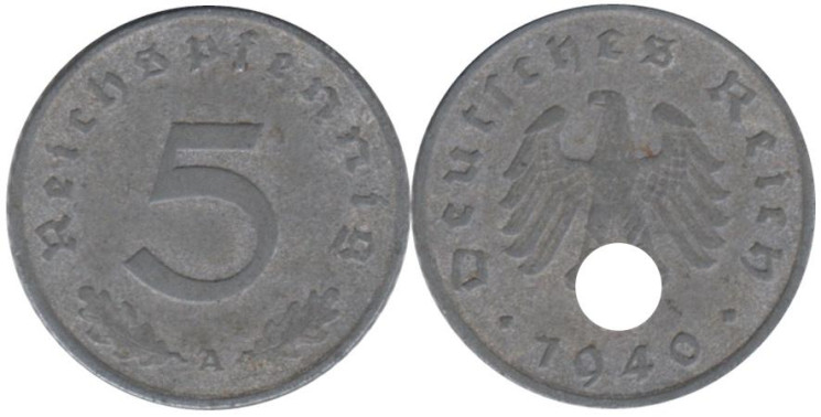  Германия - Третий рейх. 5 рейхспфеннигов 1940 год. (A) 