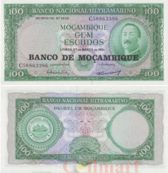 Бона. Мозамбик 100 эскудо 1976 год. Надпечатка на 1961 году. Айрес де Орнелас. (Пресс)