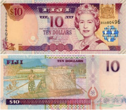 Бона. Фиджи 10 долларов 2002 год. Королева Елизавета II. (Пресс)