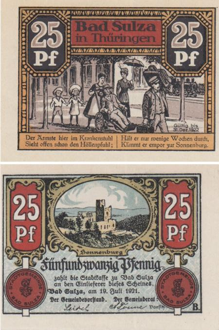  Бона. Германия. Бад-Зульца 25 пфеннигов 1921 год (серия B). Нотгельд. (XF) 
