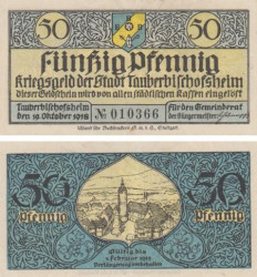 Бона. Германия. Таубербишофсхайм 50 пфеннигов 1919 год. Нотгельд. (VF)