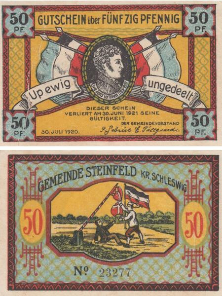  Бона. Германия. Штайнфельд (Шлезвиг) 50 пфеннигов 1920 год (вариант 2). Нотгельд. (XF) 