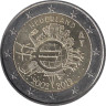  Нидерланды. 2 евро 2012 год. 10 лет наличному обращению евро. 