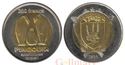 Остров Кергелен. 200 франков 2011 год. Императорские пингвины.
