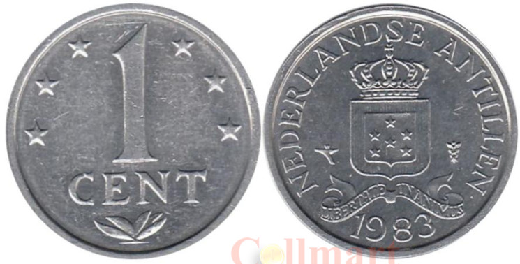 Нидерландские Антильские острова. 1 цент 1983 год. Герб. 
