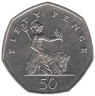  Великобритания. 50 пенсов 1997 год. Британия и лев. (медно-никель, ø 27.3 мм) 