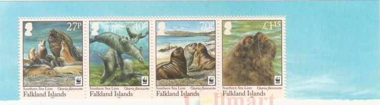  Сцепка марок. Фолклендские Острова. Южный морской лев. 4 марки. 