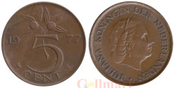 Нидерланды. 5 центов 1977 год. Королева Юлиана.