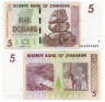 Бона. Зимбабве 5 долларов 2007 год. Плотина Кариба, слон. (Пресс) 