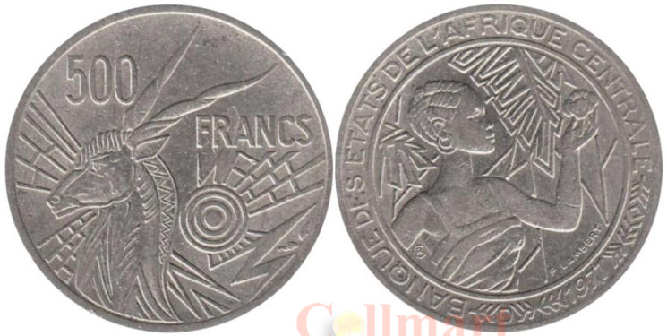  Центральная Африка (BEAC). 500 франков 1977 год. Антилопа. Женщина. (D - Габон) 