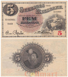 Бона. Швеция 5 крон 1949 год. Мать Свея. (VF)