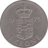  Дания. 1 крона 1975 год. Королева Маргрете II. 