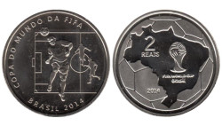 Бразилия. 2 реала 2014 год. Чемпионат мира по футболу 2014 - Удар головой.