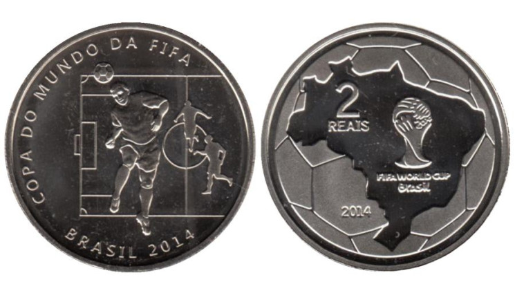  Бразилия. 2 реала 2014 год. Чемпионат мира по футболу 2014 - Удар головой. 