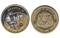 Памятный жетон. Силенд. 10 долларов 2025 год. История Российской космонавтики - Венера 3. (цветное покрытие)