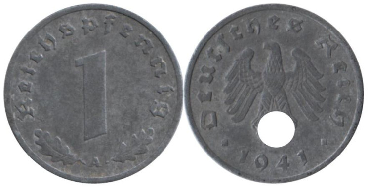  Германия - Третий рейх. 1 рейхспфенниг 1941 год. (A) 